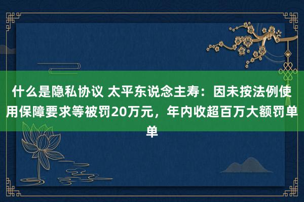 什么是隐私协议 太平东说念主寿：因未按法例使用保障要求等被罚20万元，年内收超百万大额罚单